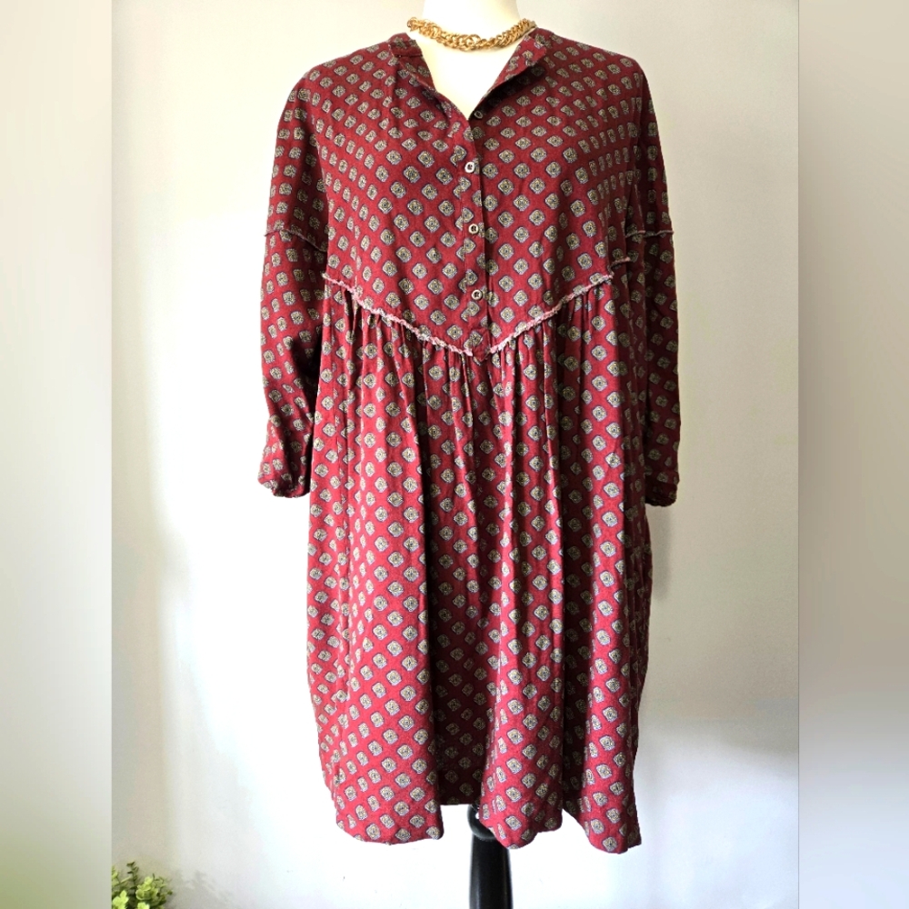 FREE PEOPLE Boho Red Geometric Patterned Dress. Size XS